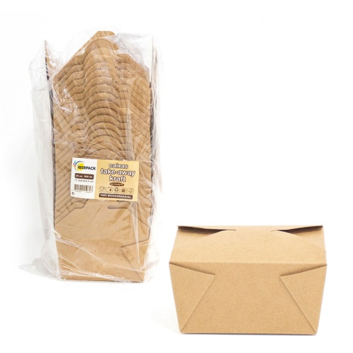 Caixa take away kraft 800ml IBERPACK - 25 unidades