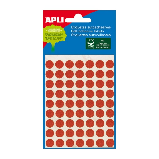 Etiquetas adesivas 8mm vermelho 3 folhas APLI - 288 unidades