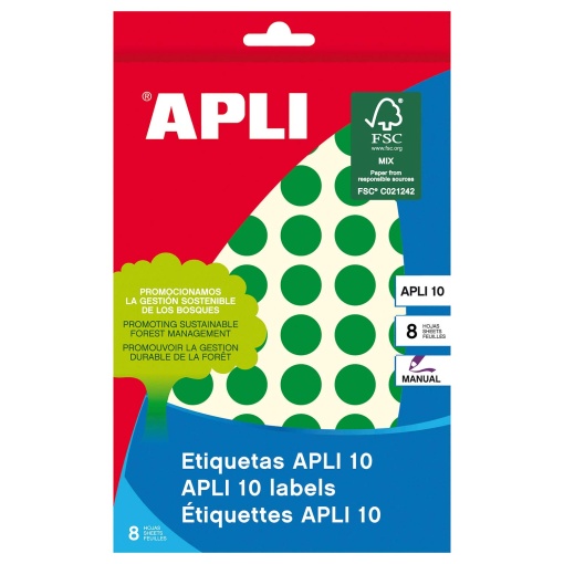 Etiquetas adesivas 13mm verde 8 folhas APLI - 616 unidades