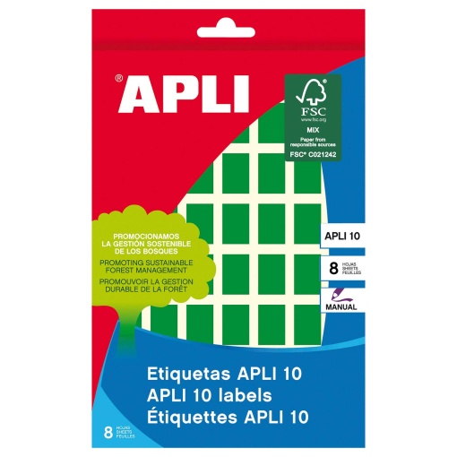 Etiquetas adesivas 12x18mm verde 8 folhas APLI - 448 unidades