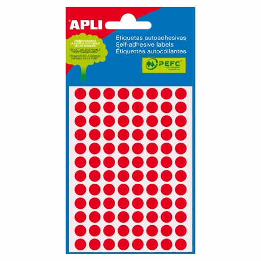 Etiquetas adesivas 8mm vermelho fluorescente 3 folhas APLI - 288 unidades