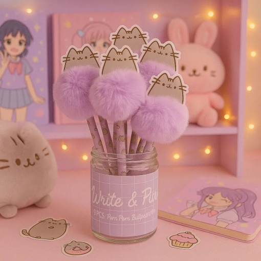 Esferográfica PUSHEEN Moments com pompom lilás