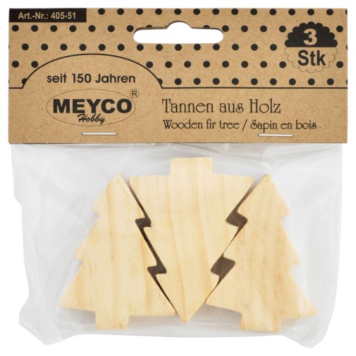 Árvore de Natal de madeira 5,5cm  MEYCO - 3 unidades