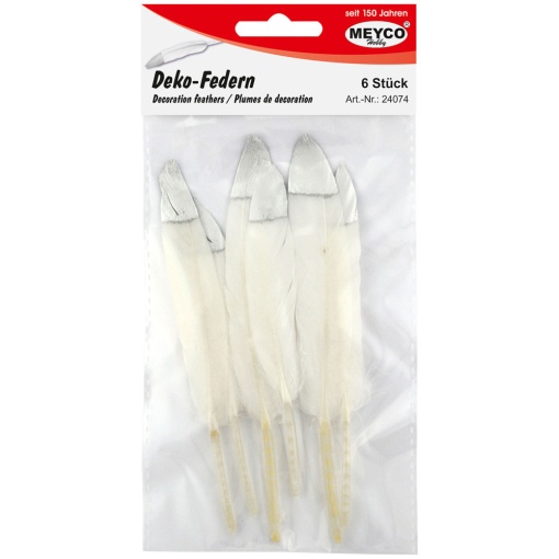 Penas MEYCO 10-15cm branco/prateado  - 6 unidades