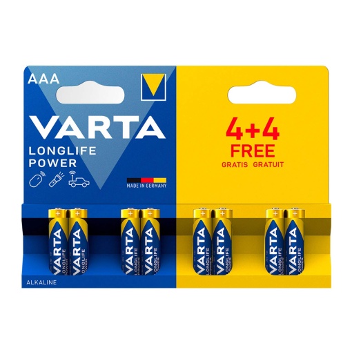 Pilha alcalina AAA LR03 1.5V 4 + 4 grátis VARTA Longlife Power