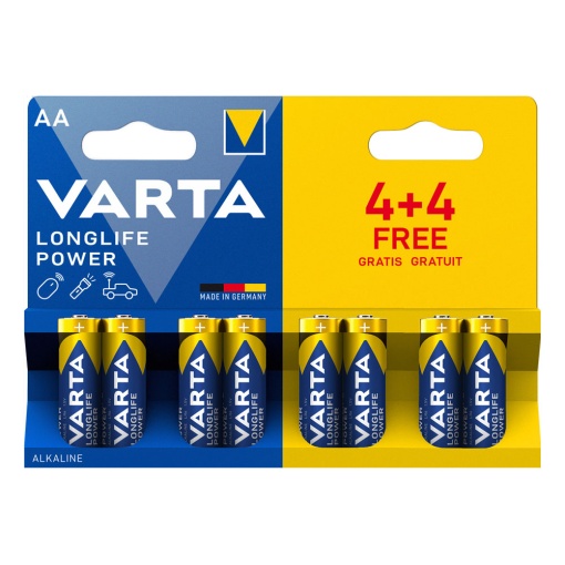 Pilha alcalina AA LR6 1.5V 4 + 4 grátis VARTA Longlife Power