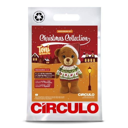 Kit de crochet CÍRCULO Amigurumi Christmas collection Tony the bear of joy