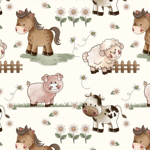 Tecido fuxicos e fricotes Vida no campo animais 1x1,50m