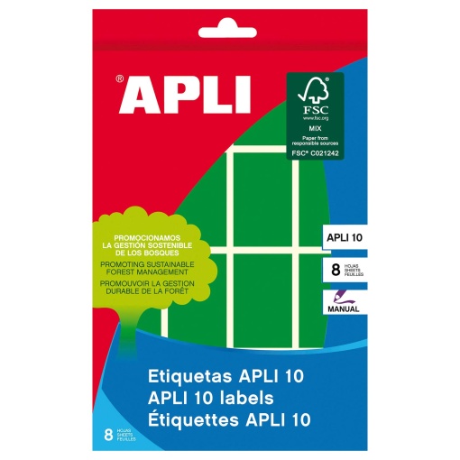 Etiquetas adesivas 25x40mm verde 8 folhas APLI 10 - 128 unidades