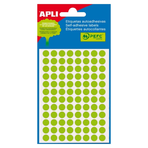 Etiquetas adesivas 8mm verde fluorescente 3 folhas APLI - 288 unidades