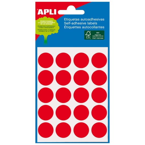 Etiquetas adesivas 19mm vermelho 5 folhas APLI - 100 unidades