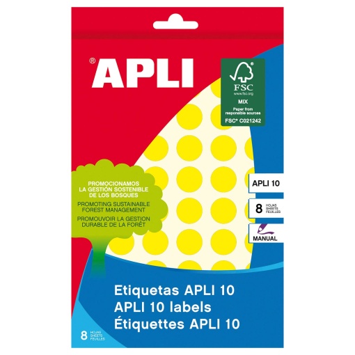 Etiquetas adesivas 13mm amarelo 8 folhas APLI 10 - 616 unidades