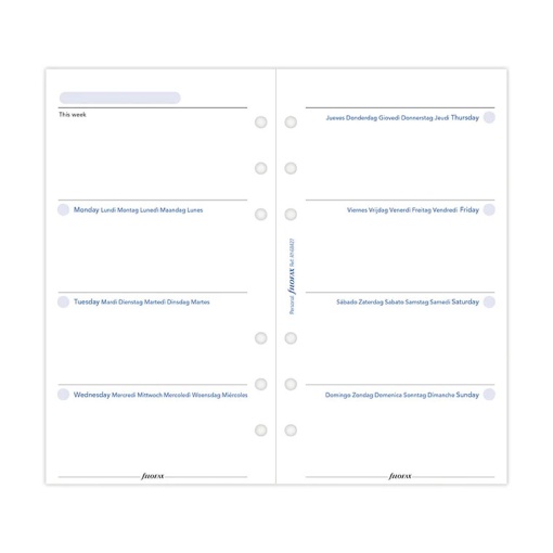 Recarga semanal sem data para organizer Personal FILOFAX