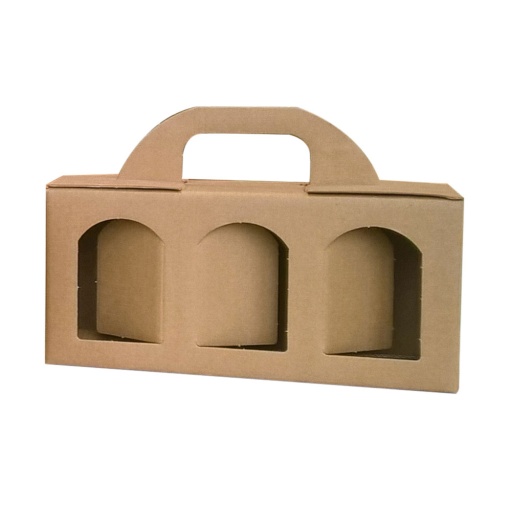 Caixa de cartão compotas para 3 250x80x120mm com visor + pega kraft