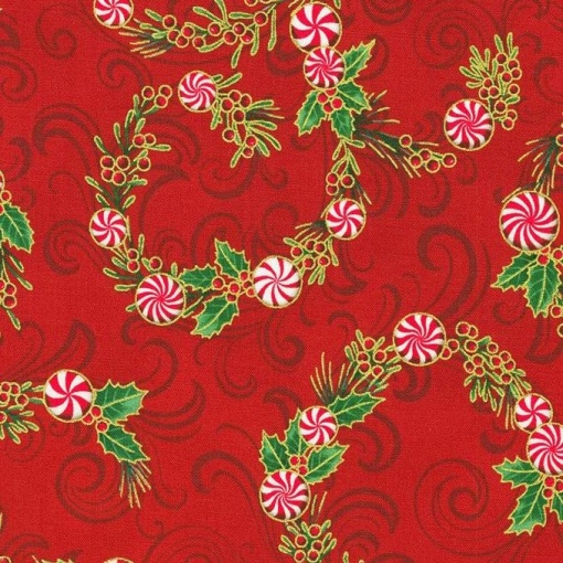 Tecido Hilogar Holiday Flourish Peppermint Twist vermelho/dourado 06 1x1,10m P135-SRKM-22947-93