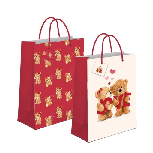 Saco de papel asa cordão D'CASA love 32x16x10cm sortido