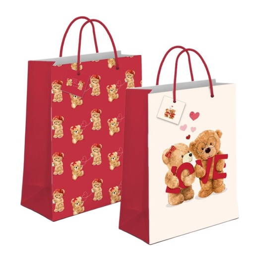 Saco de papel asa cordão D'CASA love 33x45x10cm sortido