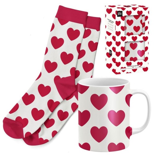 Conjunto caneca de cerâmica 300 ml + meias 38-42 vermelho/branco D'CASA amor