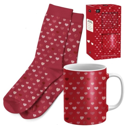 Conjunto caneca de cerâmica 300 ml + meias 38-42 vermelho D'CASA amor