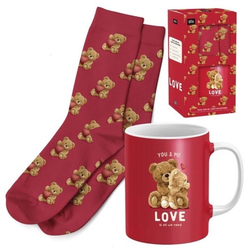 Conjunto caneca de cerâmica 300 ml + meias 38-42 D'CASA love