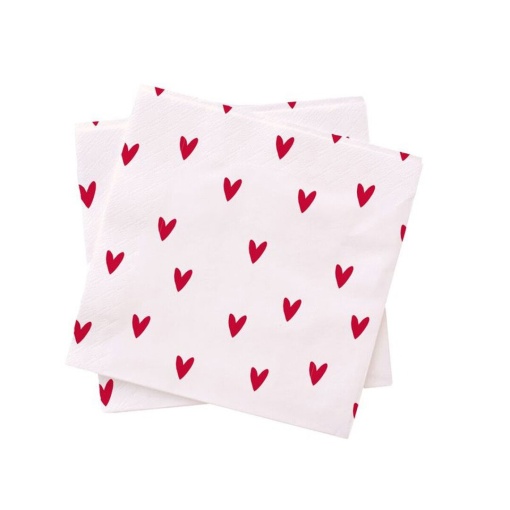 Guardanapos 33x33cm corações D'CASA Amor branco/vermelho