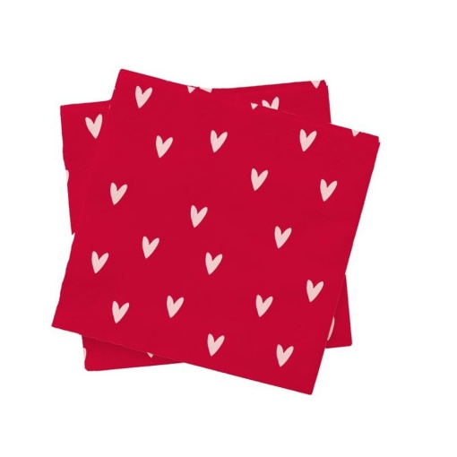 Guardanapos 33x33cm corações D'CASA Amor vermelho/branco