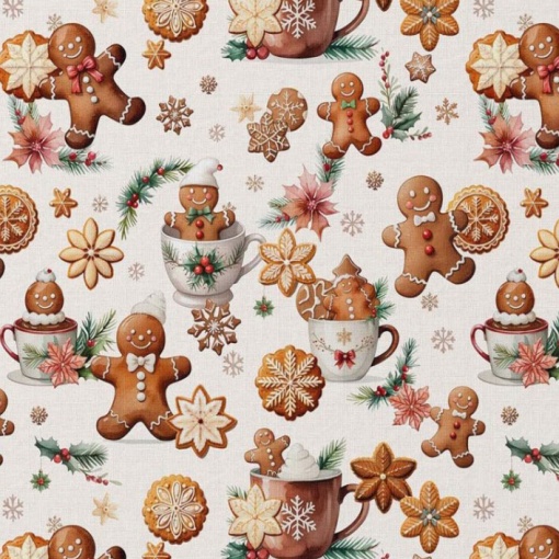 Tecido Natal gingerbread branco/castanho 1x1,50m