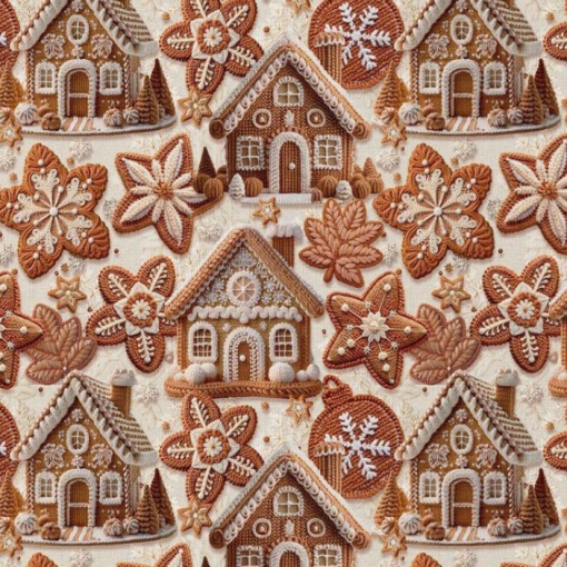 Tecido Natal casinhas cru/castanho 1x1,50m