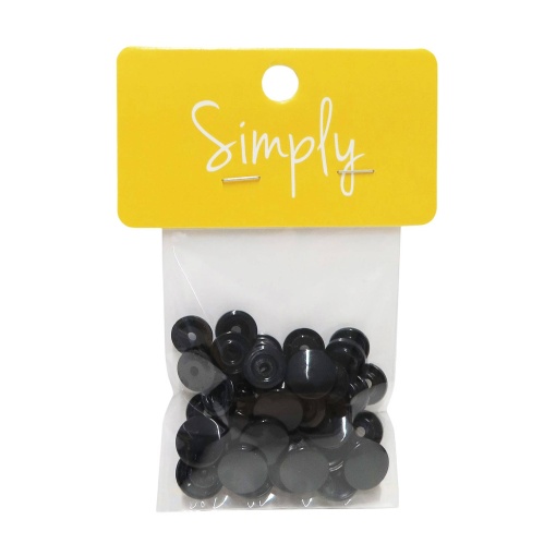 Botões de pressão plásticos 12mm preto - 10 unidades