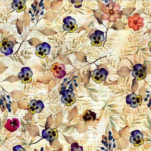 Tecido Hilogar Wistful Blooms marfim/azul 08 1x1,10m