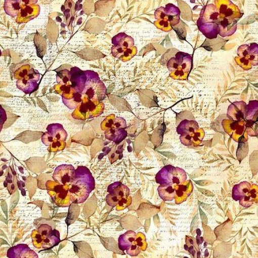 Tecido Hilogar Wistful Blooms marfim/roxo 03 1x1,10m