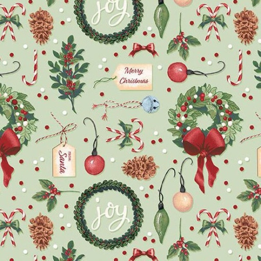 Tecido Hilogar Christmas Village verde/multicor 04 1x1,10m