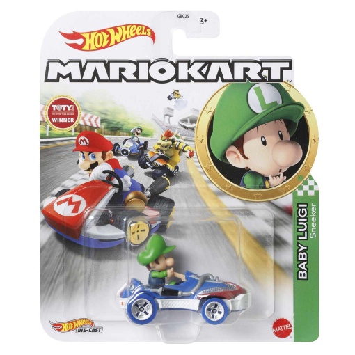 HOT WHEELS Mario Kart carro + figura Baby Luigi Mattel GBG25/HDB28