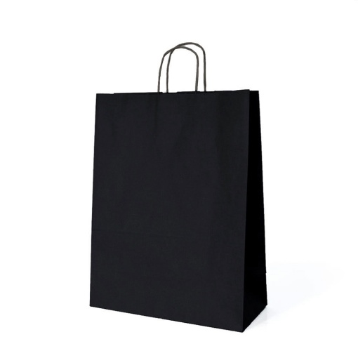 Saco de papel asa torcida kraft preto 32x14x40cm