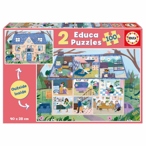 Puzzle EDUCA 2x100 peças casa Inside/Outside