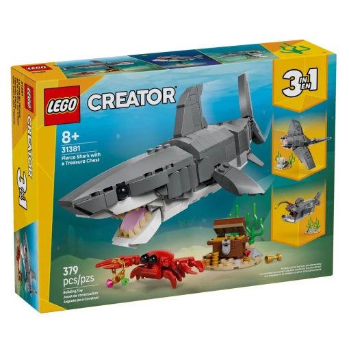 LEGO Creator 3-in-1 tubarão feroz com baú do tesouro 31381