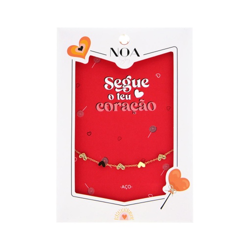 Pulseira aço dourado Noa Story corações "Segue o teu coração"