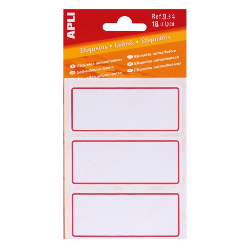 Etiquetas adesivas 50x38 mm branco com linhas vermelhas 6 folhas APLI - 18 unidades