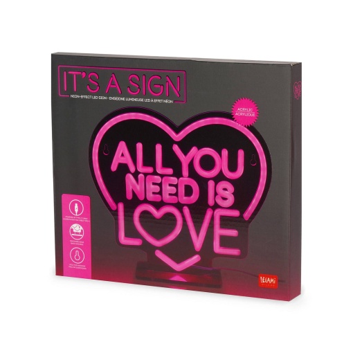 Candeeiro de mesa efeito neon "All You Need Is Love" LEGAMI I Love You