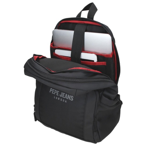 PEPE JEANS Durham black backpack for 13.3" laptop and 12" tablet, adaptable to a trolley.