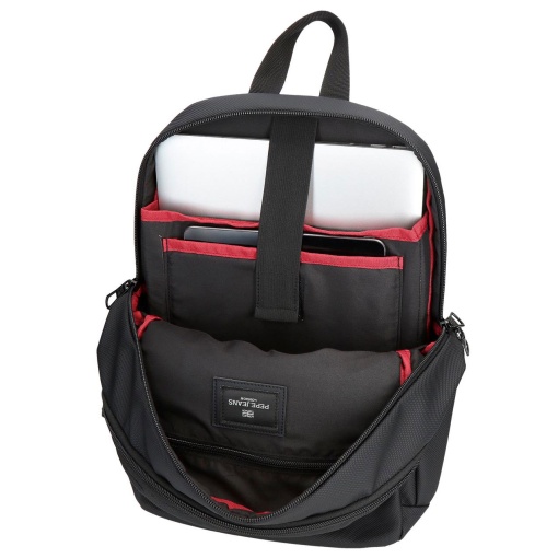 PEPE JEANS Dorking black backpack for 15" laptop and 12" tablet, adaptable to a trolley.