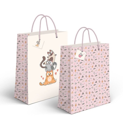 Saco de papel asa cordão D´CASA Love Gatos 26x32x10cm sortido