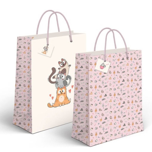 Saco de papel asa cordão D´CASA Love Gatos 33x45x10cm sortido