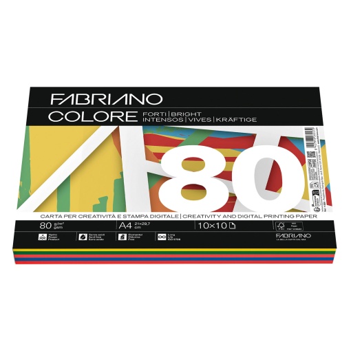 Papel para fotocópia colorido A4 80g FABRIANO Colore 80 10 cores intensas 100 folhas