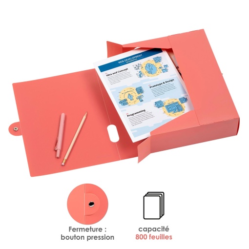 VIQUEL Business Class A4 archive folder, 80mm spine, coral color.