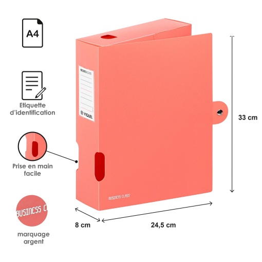 VIQUEL Business Class A4 archive folder, 80mm spine, coral color.