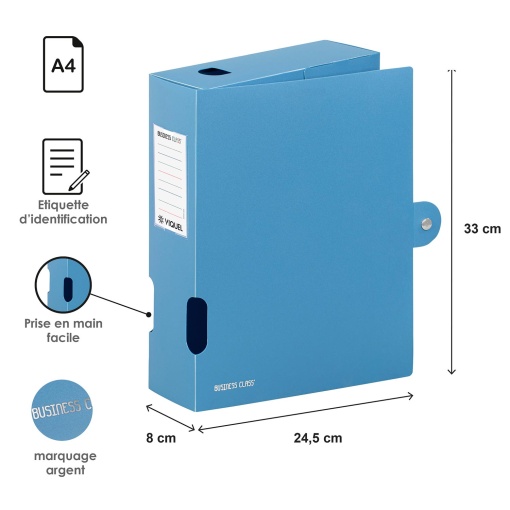 Pasta de arquivo morto VIQUEL Business Class A4 lombada de 80mm azul