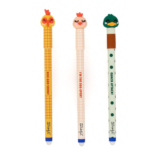 Set of 3 erasable ballpoint pens MR. WONDERFUL Bo Bo Quinta (chicken, rooster and duck)