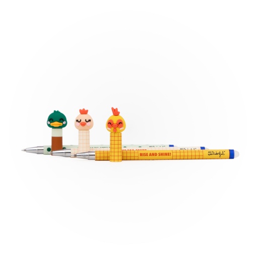 Set of 3 erasable ballpoint pens MR. WONDERFUL Bo Bo Quinta (chicken, rooster and duck)