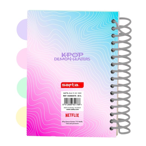 Cuaderno espiral A6 con separadores, papelería K-POP DEMON HUNTERS, rayado, 80 hojas.